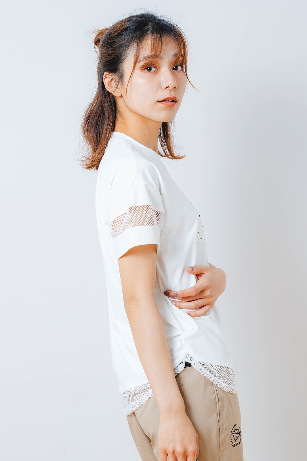 メッシュ フラワー Tシャツ ホワイト 1534-1450