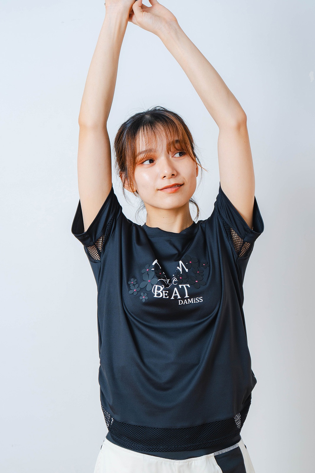 メッシュ フラワー Tシャツ   ブラック 1534-1450 