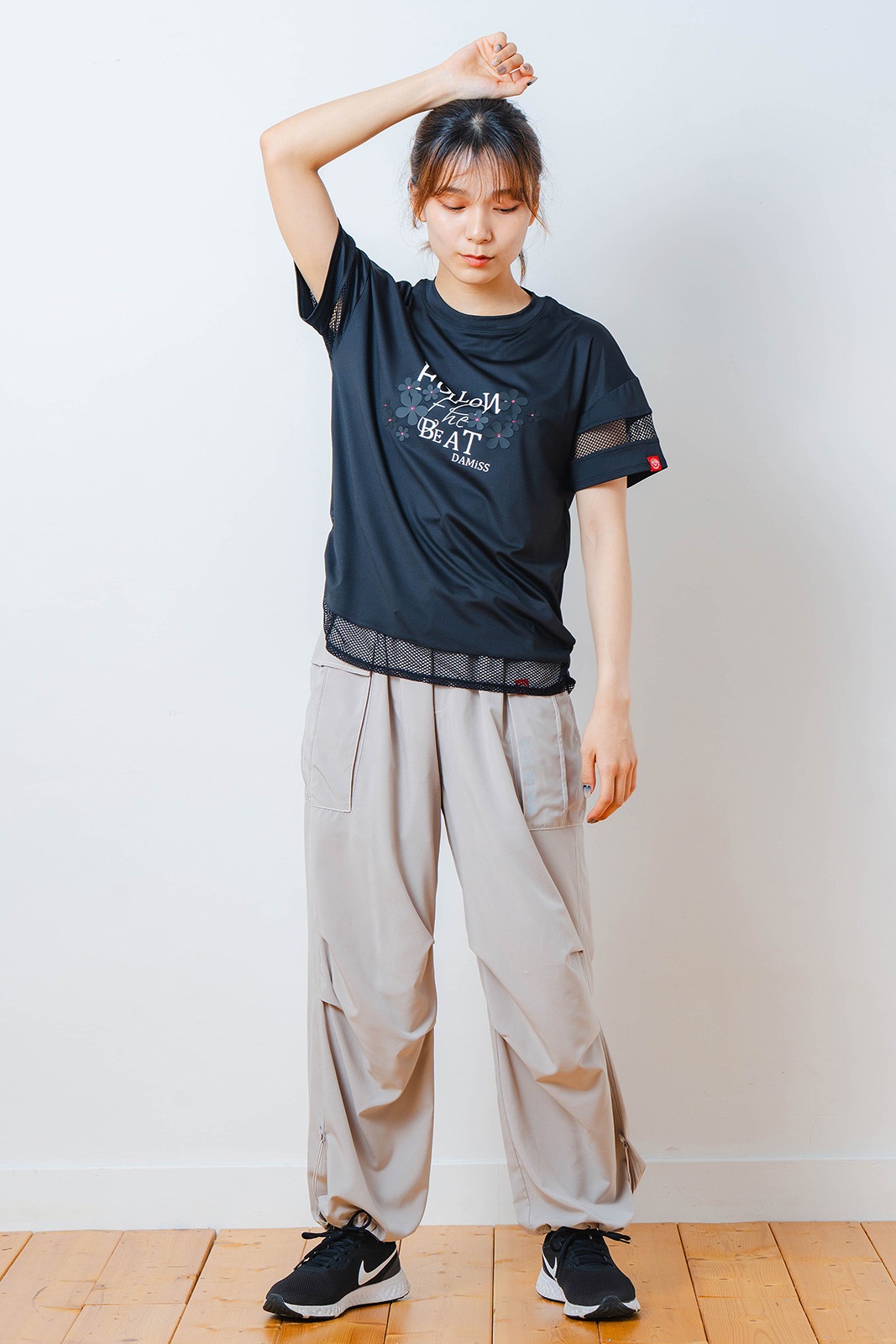 メッシュ フラワー Tシャツ   ブラック 1534-1450 