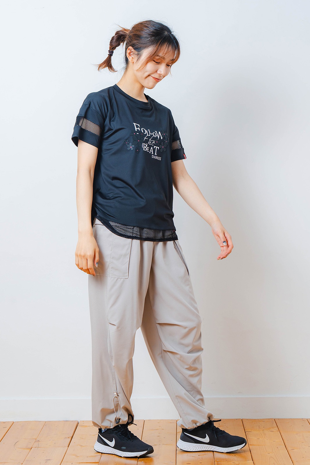 メッシュ フラワー Tシャツ   ブラック 1534-1450 