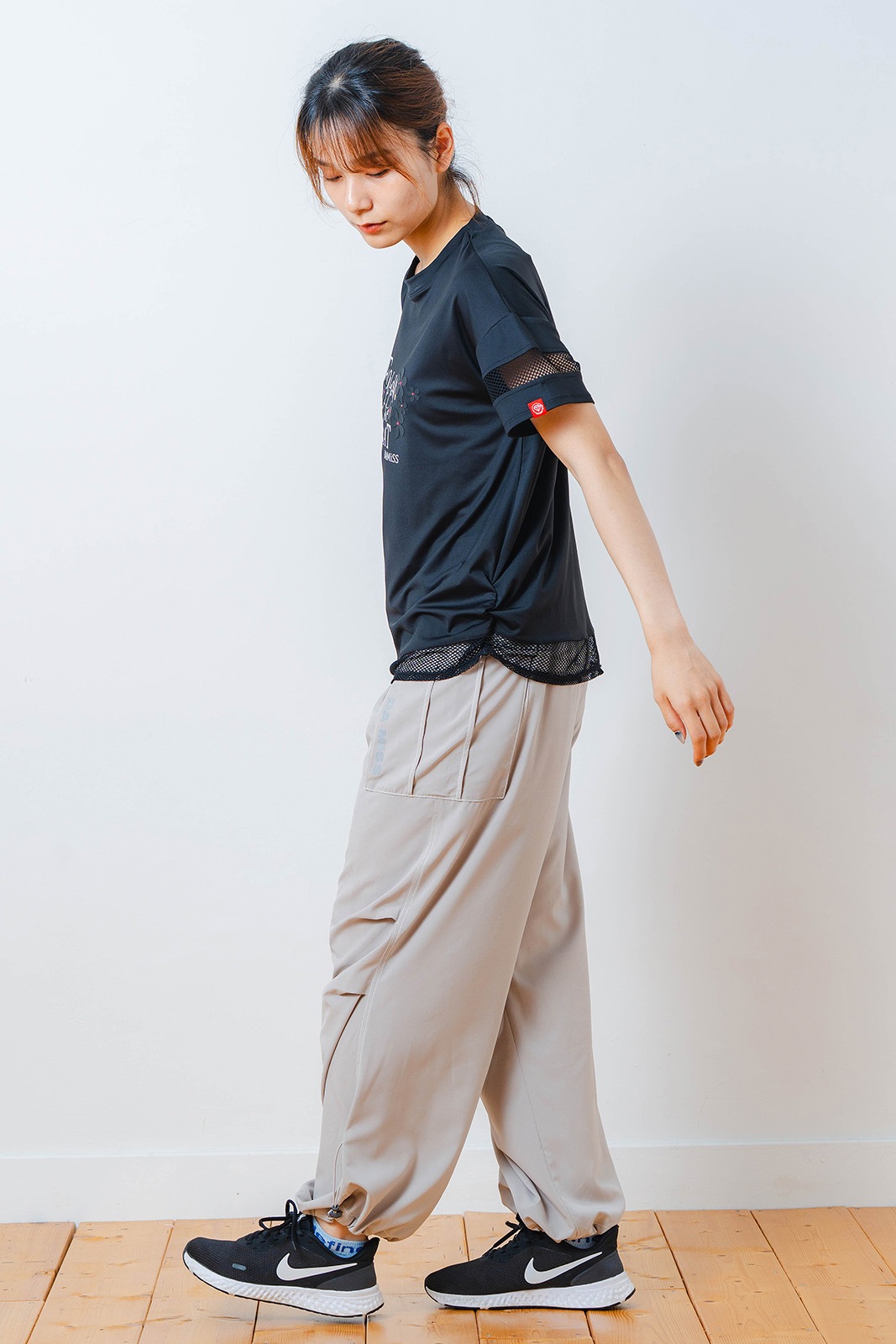 メッシュ フラワー Tシャツ   ブラック 1534-1450 