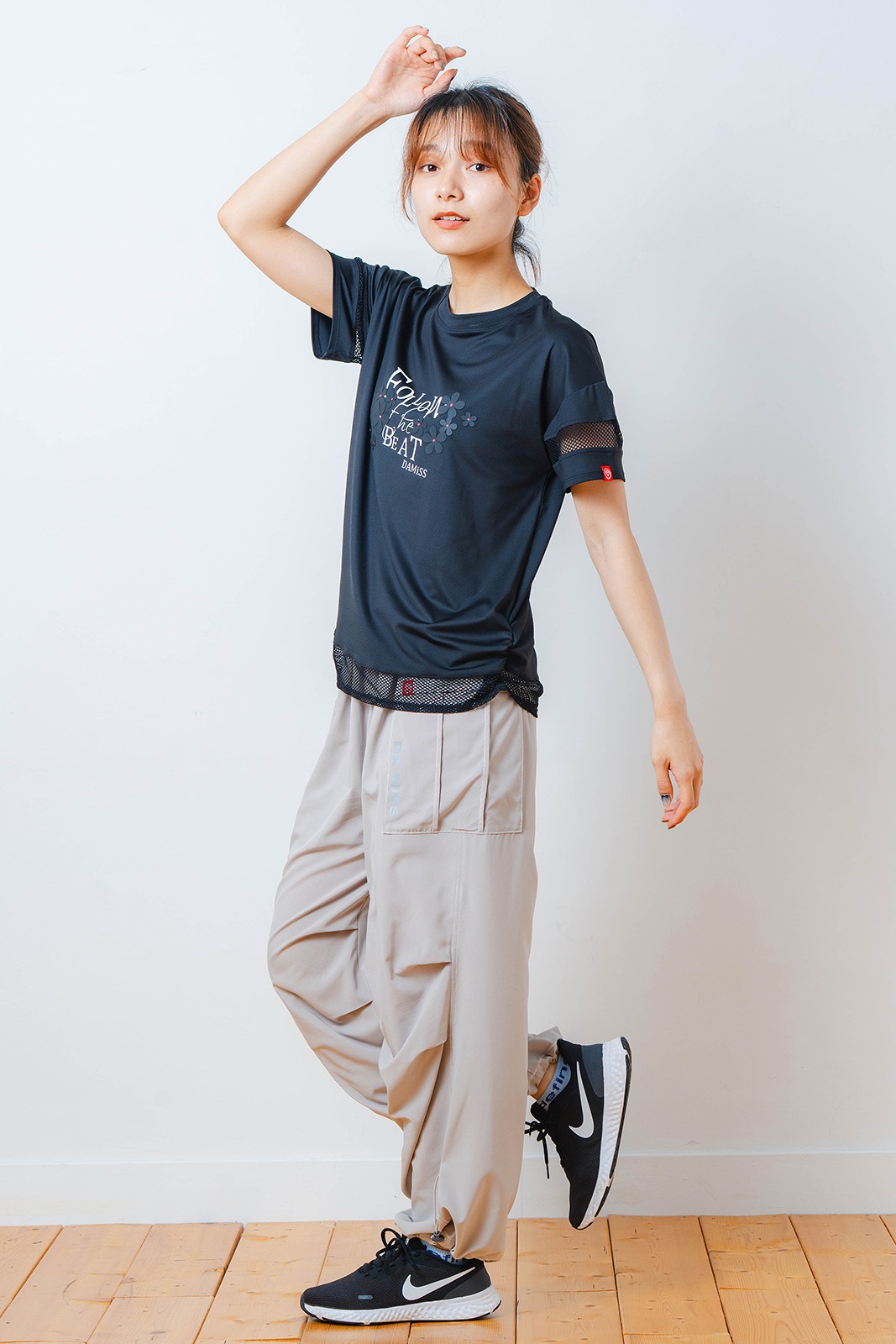 メッシュ フラワー Tシャツ   ブラック 1534-1450 