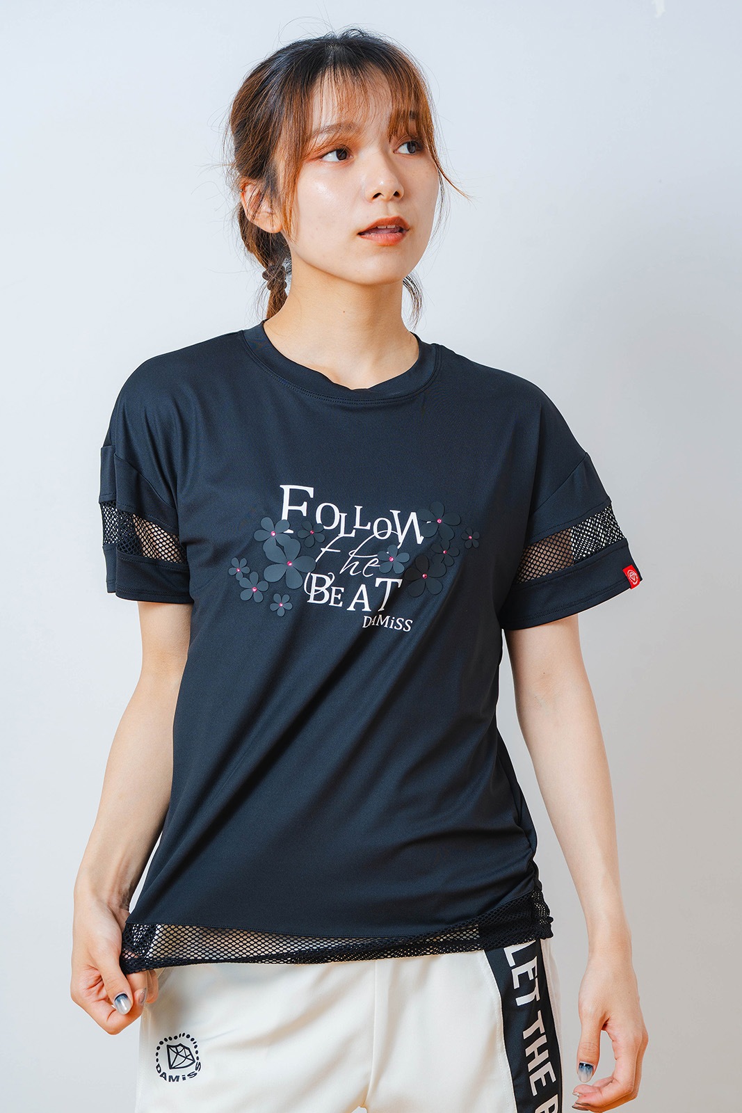 メッシュ フラワー Tシャツ   ブラック 1534-1450 