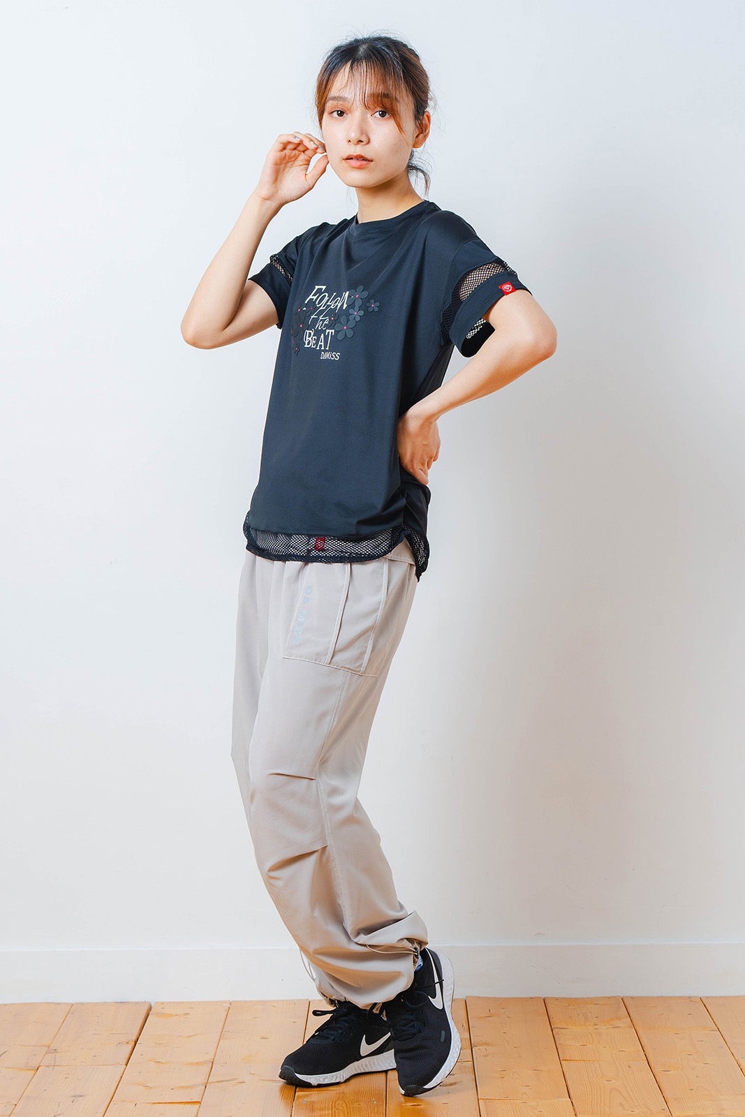 メッシュ フラワー Tシャツ   ブラック 1534-1450 