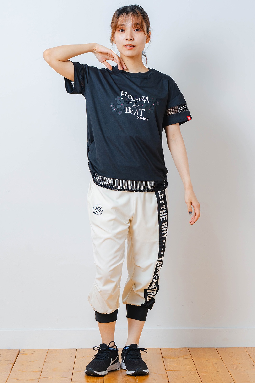 メッシュ フラワー Tシャツ   ブラック 1534-1450 