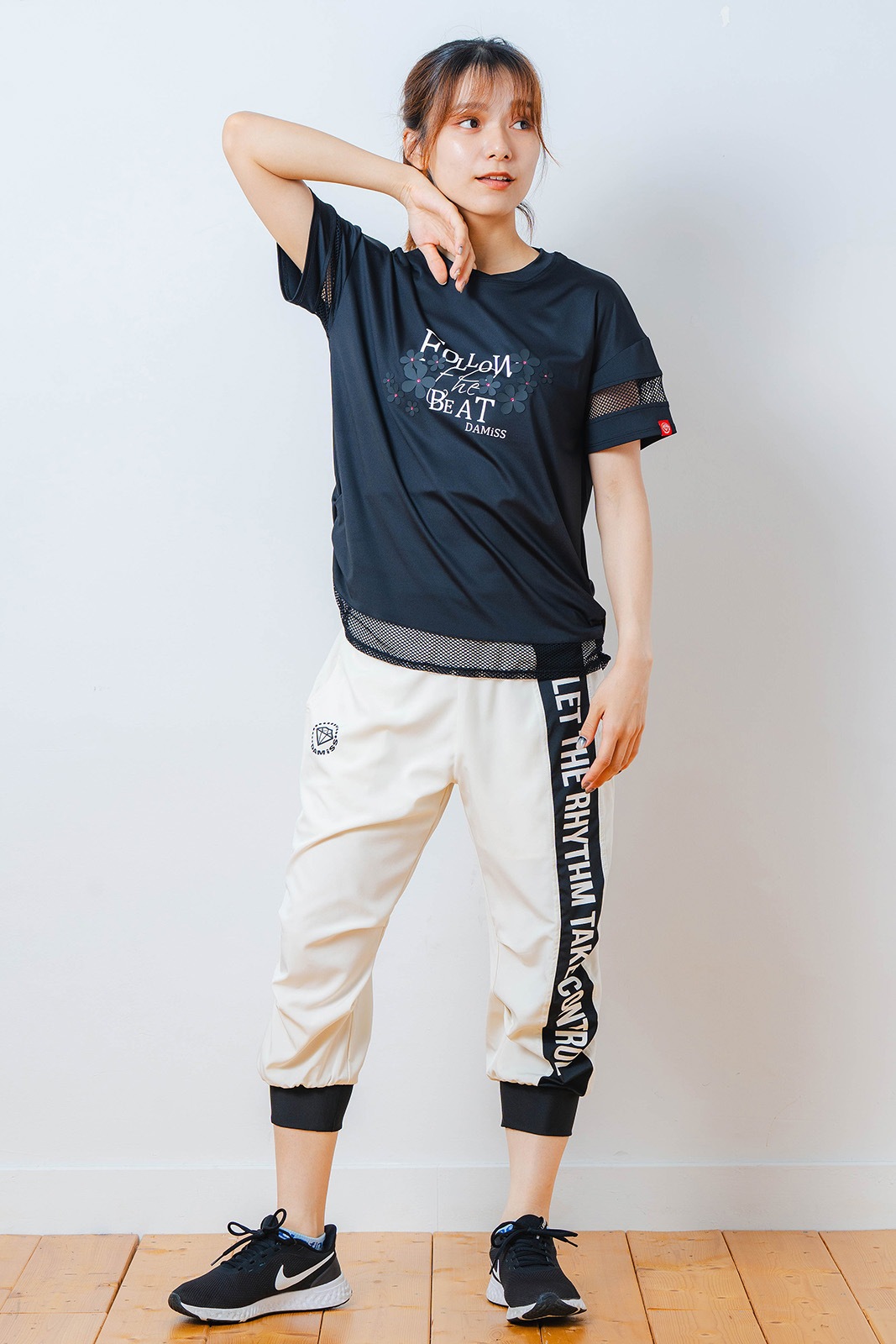 メッシュ フラワー Tシャツ   ブラック 1534-1450 