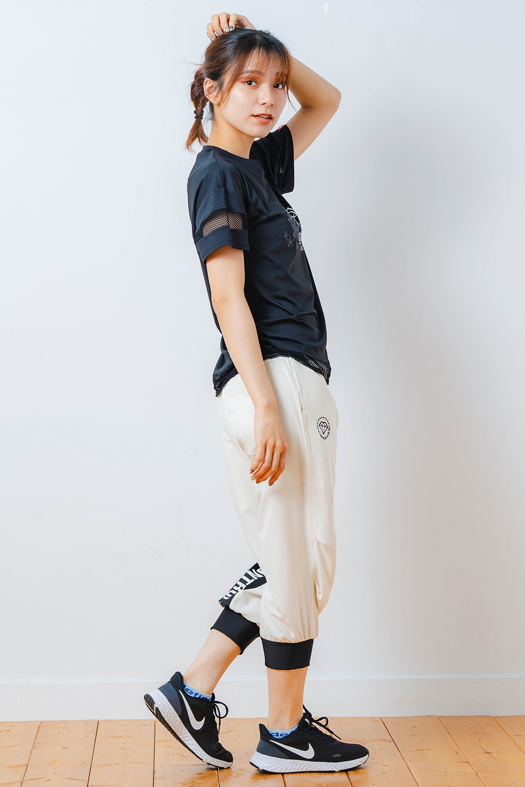 メッシュ フラワー Tシャツ   ブラック 1534-1450 