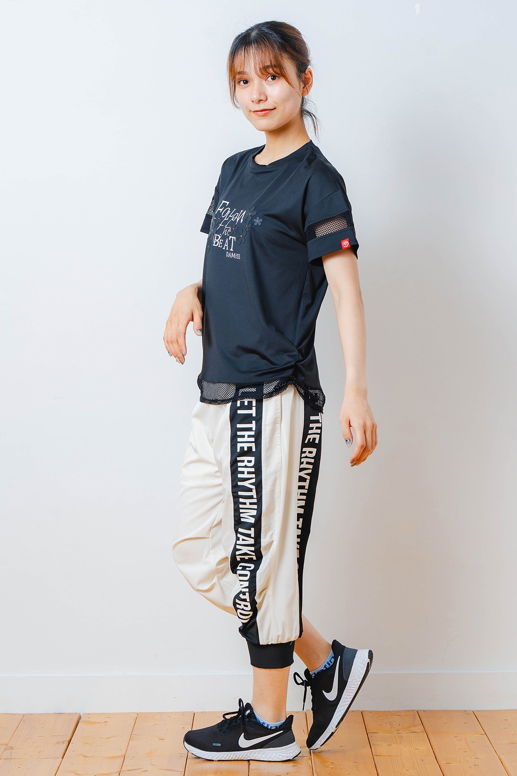 メッシュ フラワー Tシャツ   ブラック 1534-1450 