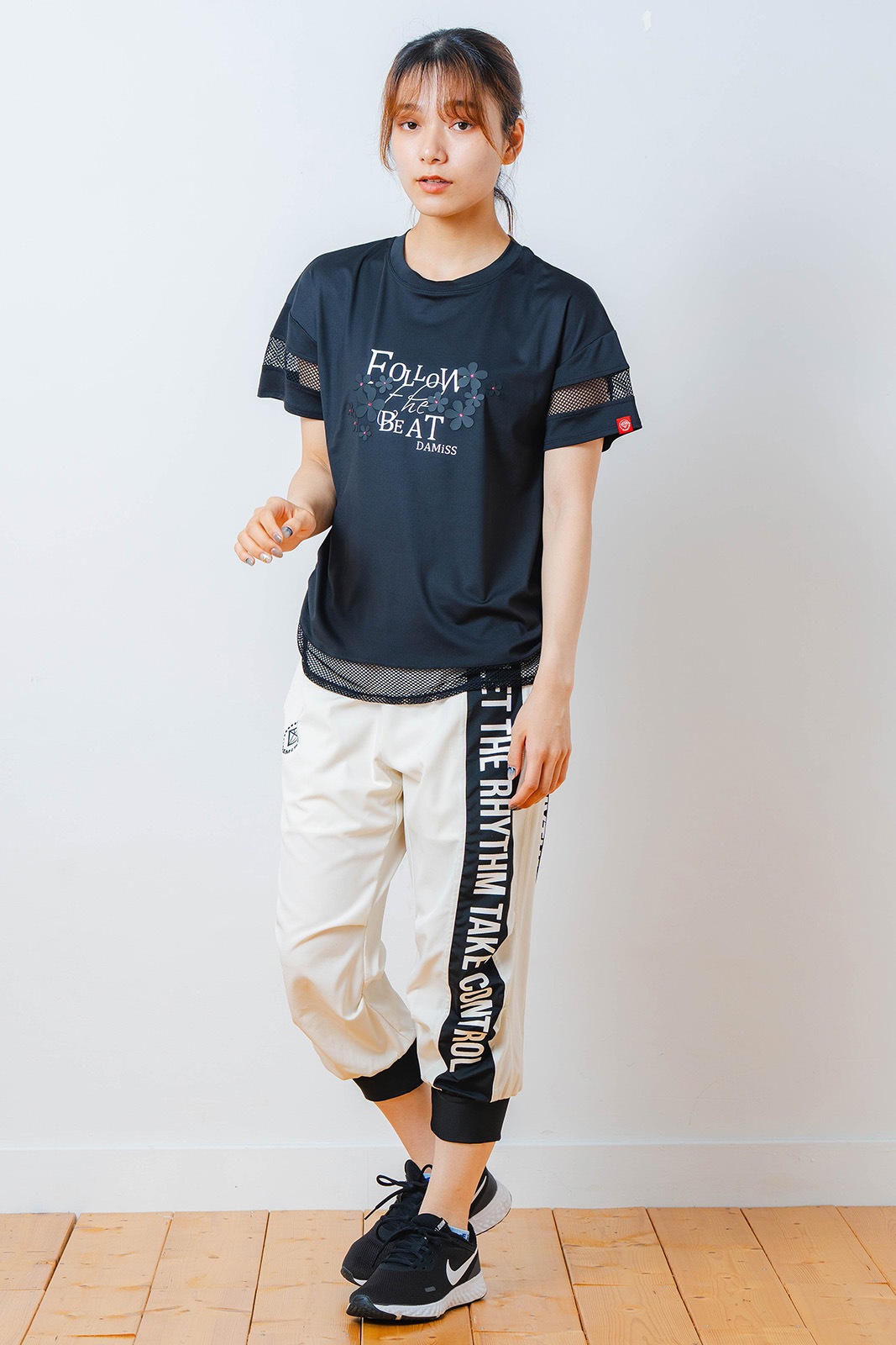 メッシュ フラワー Tシャツ   ブラック 1534-1450 