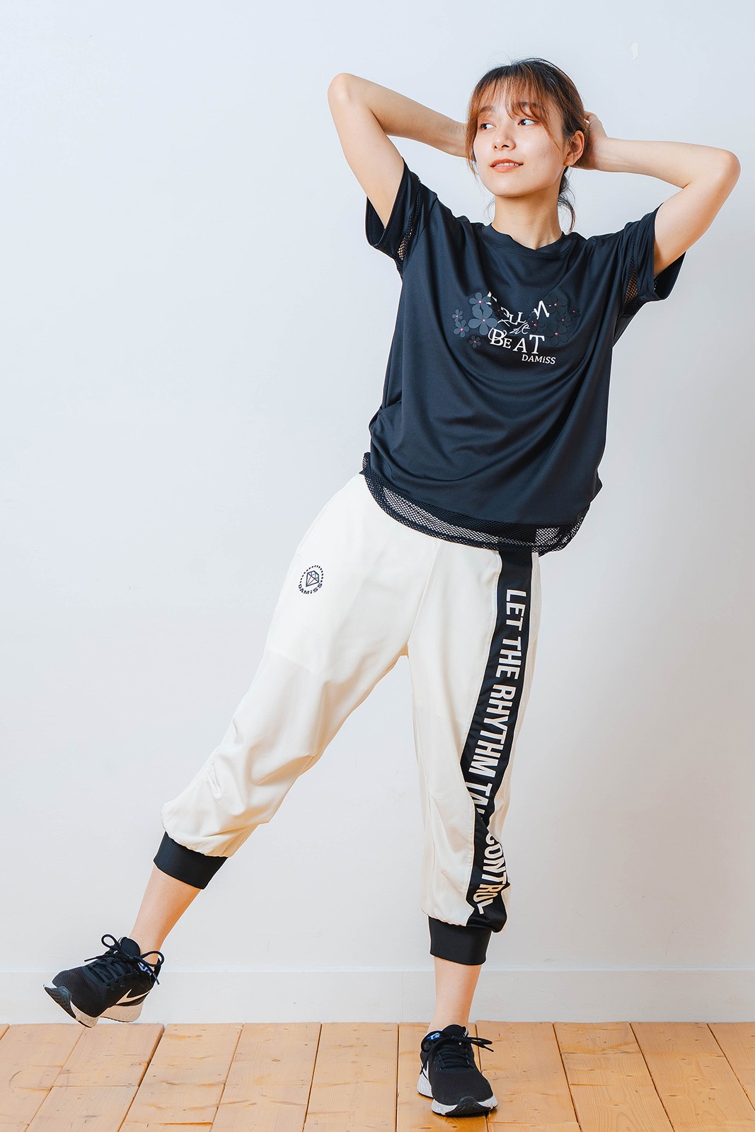 メッシュ フラワー Tシャツ   ブラック 1534-1450 