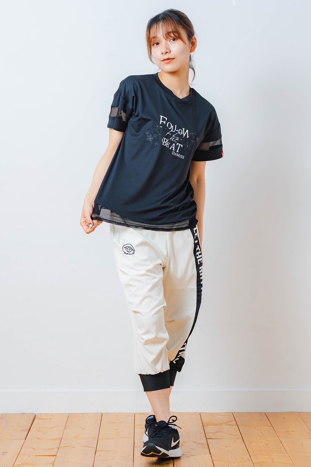 メッシュ フラワー Tシャツ   ブラック 1534-1450 