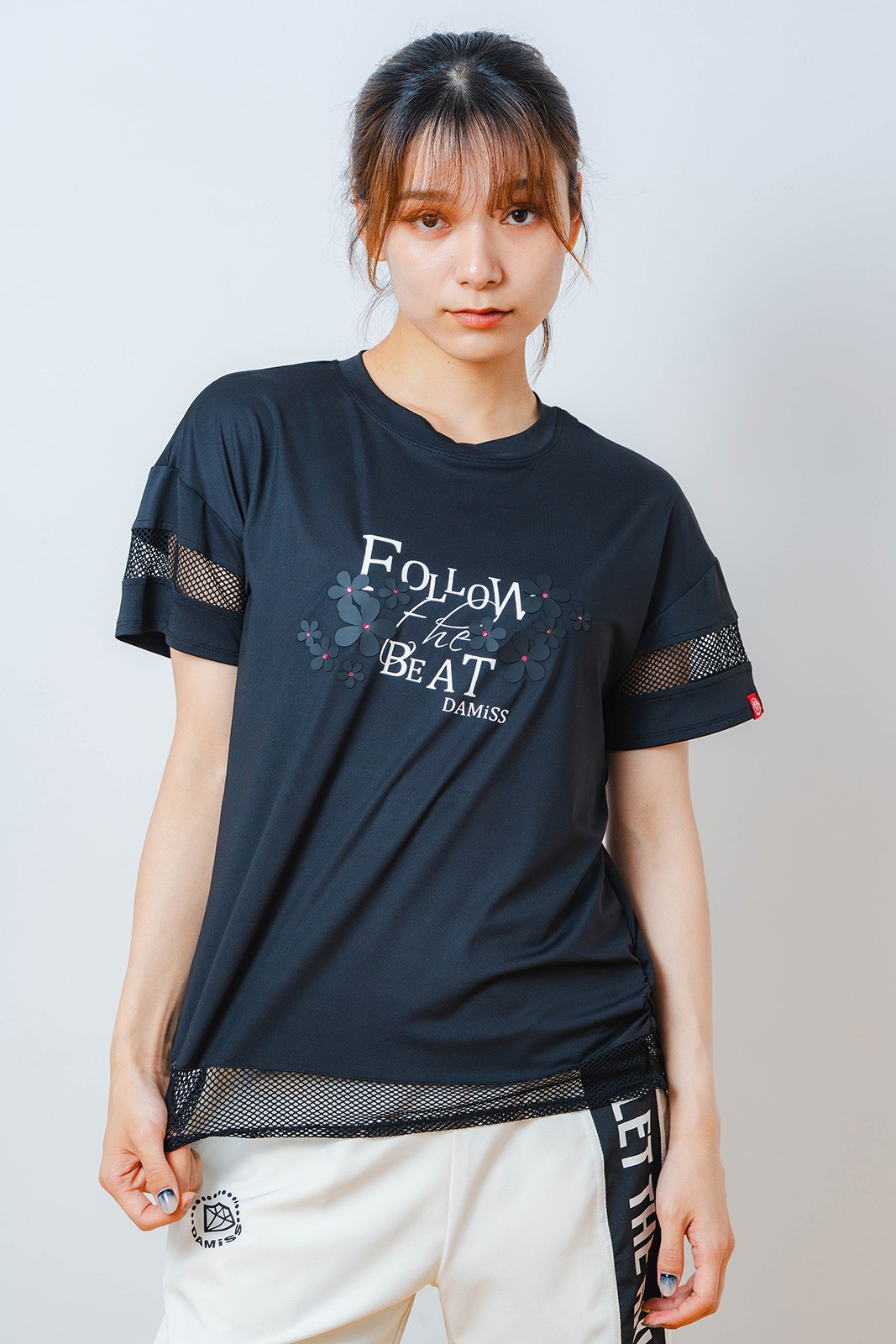 メッシュ フラワー Tシャツ   ブラック 1534-1450 