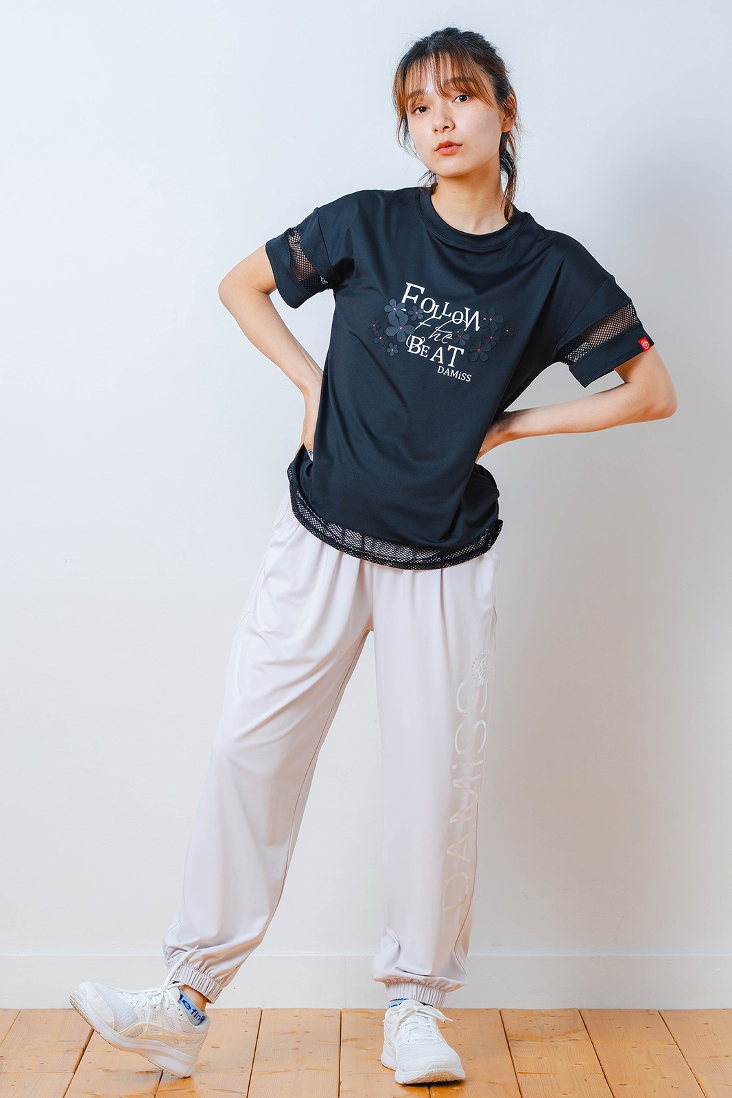 メッシュ フラワー Tシャツ   ブラック 1534-1450 