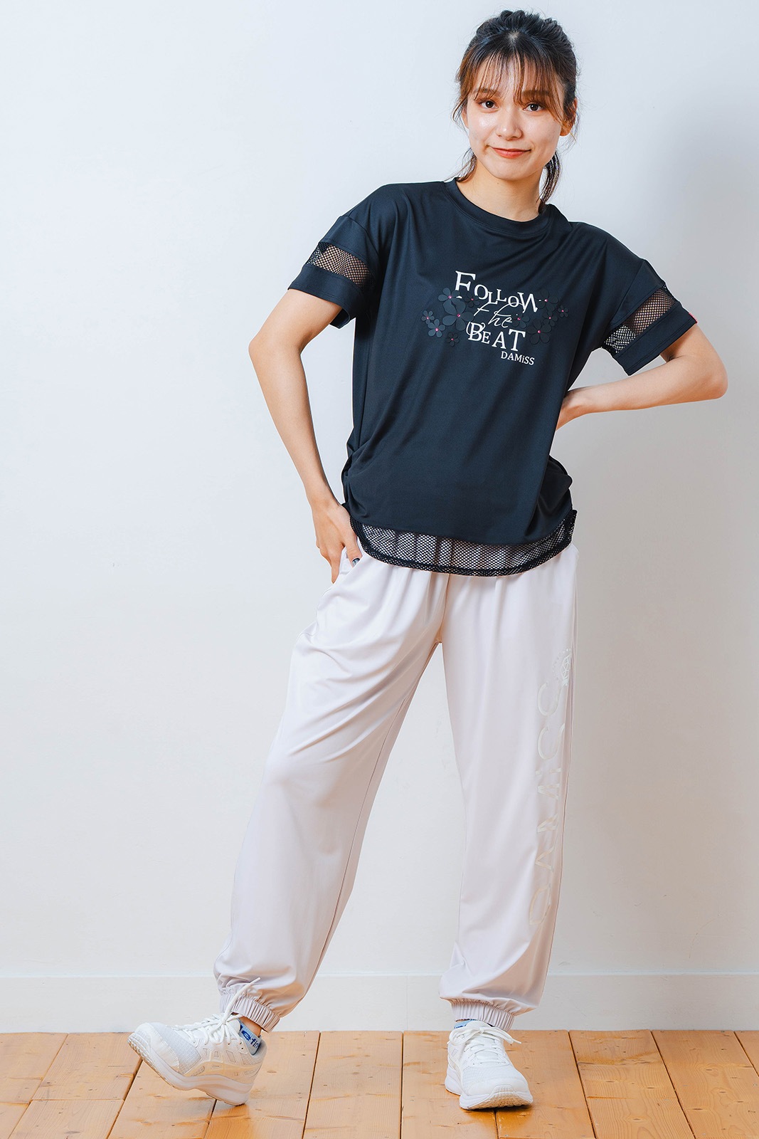メッシュ フラワー Tシャツ   ブラック 1534-1450 