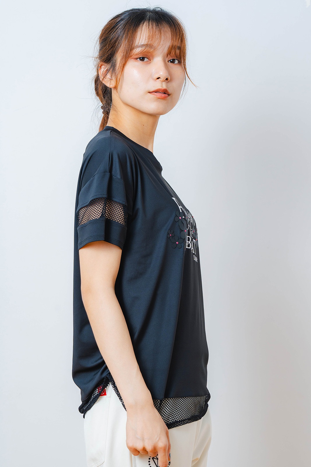 メッシュ フラワー Tシャツ   ブラック 1534-1450 