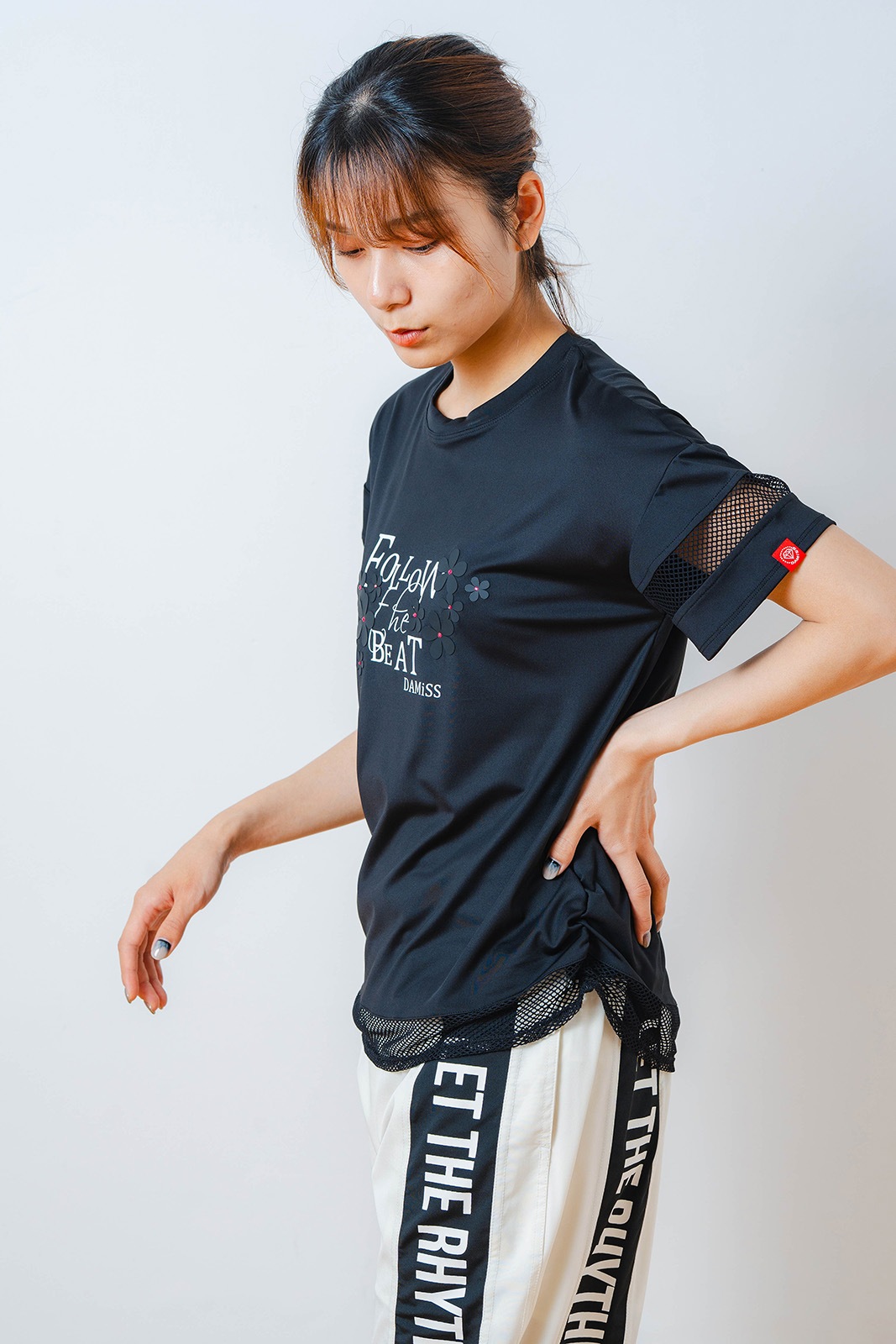 メッシュ フラワー Tシャツ   ブラック 1534-1450 