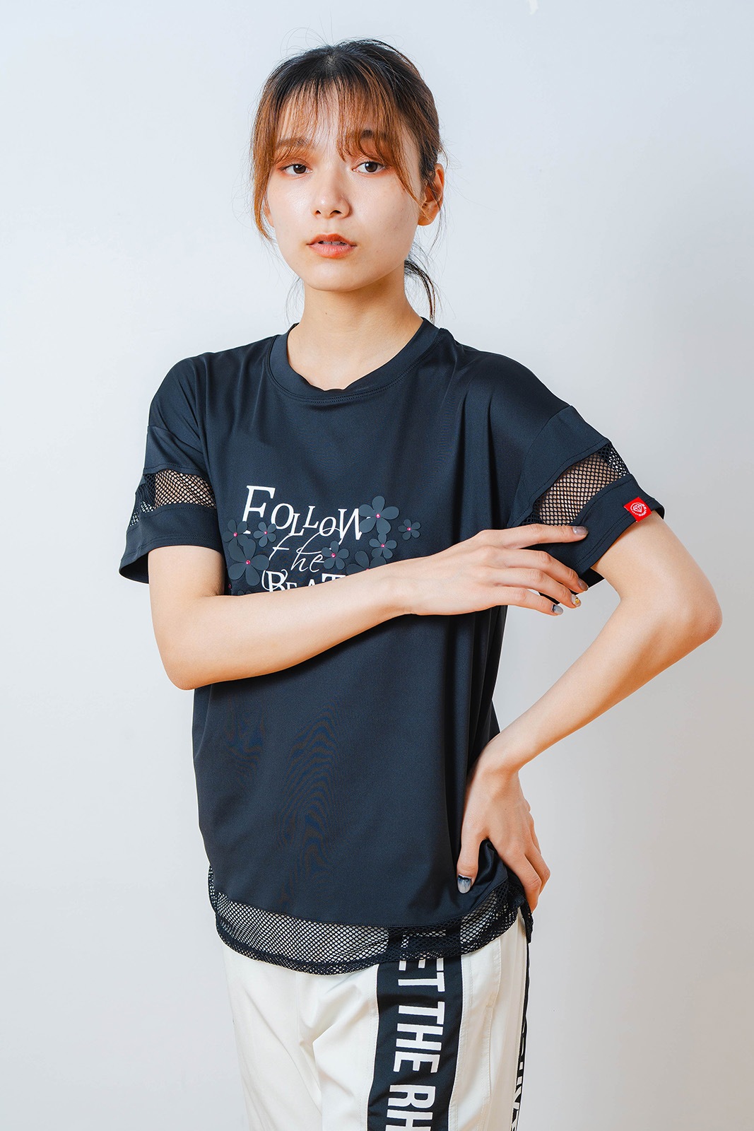 メッシュ フラワー Tシャツ   ブラック 1534-1450 