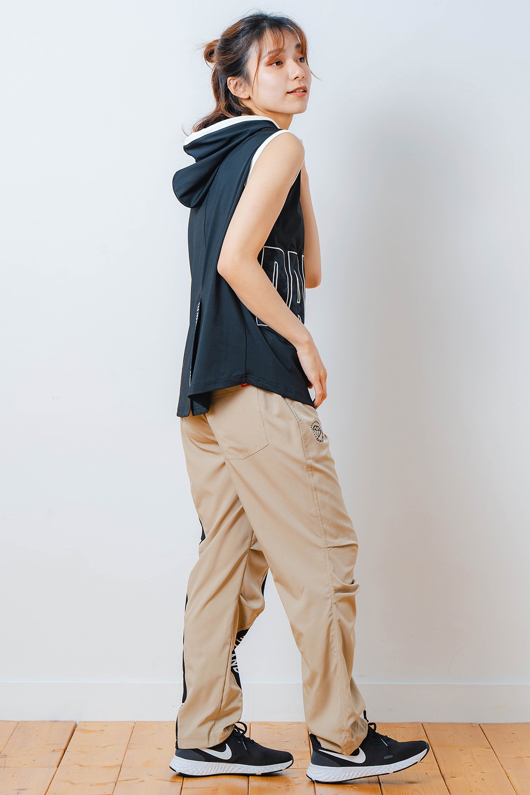 パッチワークフード タンクトップ ブラック 1533-1453