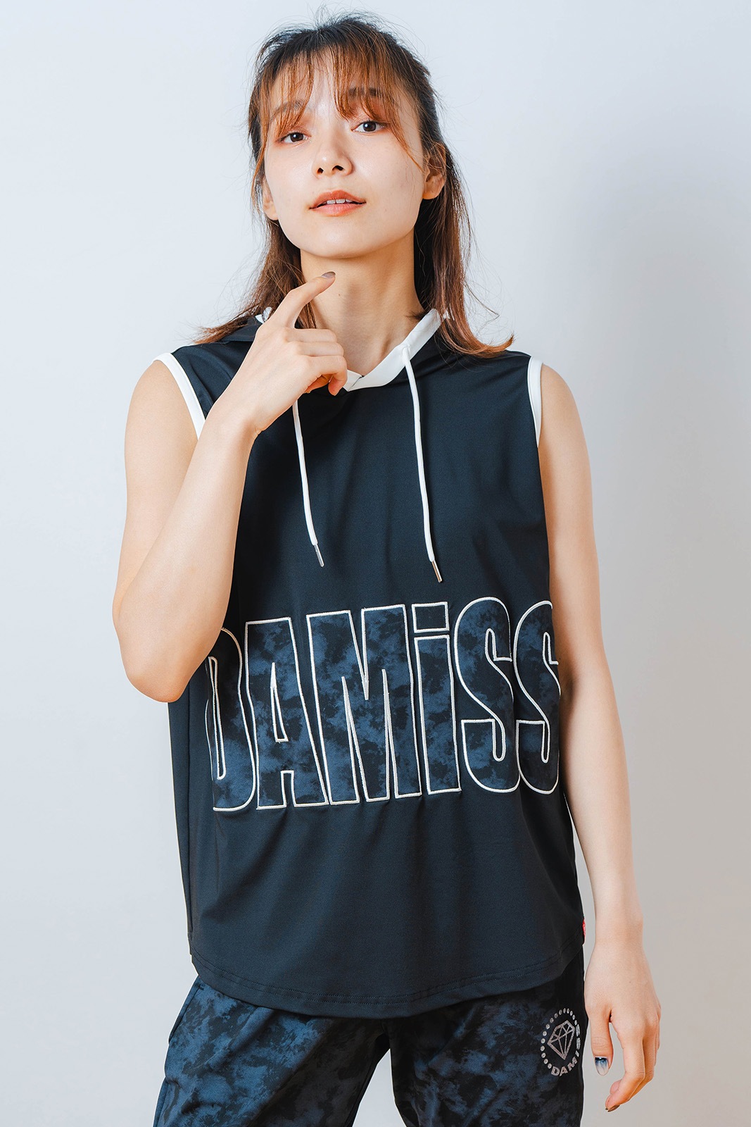 パッチワークフード タンクトップ ブラック 1533-1453