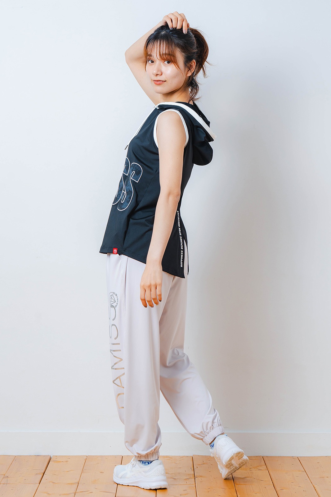 パッチワークフード タンクトップ ブラック 1533-1453