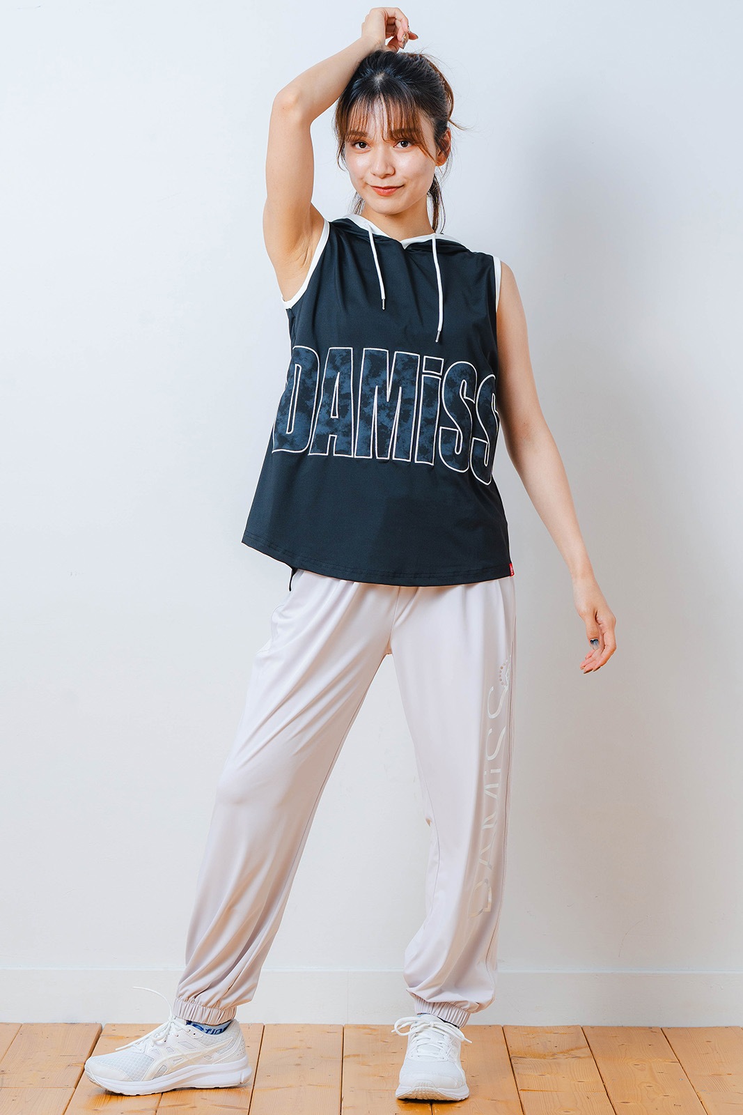 パッチワークフード タンクトップ ブラック 1533-1453