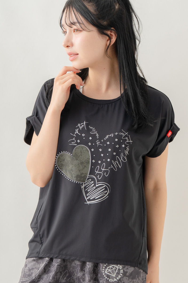 【先行割10％OFF】　MixハートストーンＴシャツ ブラック 1634-1489【8/17まで】