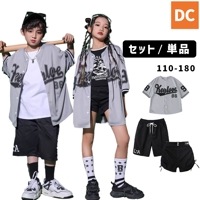 男女MIX  HIPHOP衣装　キッズダンス 単品OK ユニフォーム グレー モノトーン シャツ×パンツ ハーフパンツ【dc-1242】