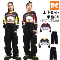 HIPHOP キッズダンス HIPHOP衣装 キッズ衣装　ブラック　イエロー　レッド　長袖　ロングパンツ Y2K　へそ出し 110〜180【dc-1572】