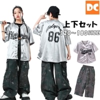 HIPHOP衣装  キッズダンス　ユニセックス　ユニフォーム　シルバー　半袖　ストリート カーゴパンツ 110〜180【dc-1642】