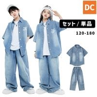 【期間限定SALE】5/23 12時まで！3％OFF ユニセックス デニム 半袖シャツ ロングパンツ 半袖 半袖トップス 前開きシャツ デニムオンデニム ロゴ【dc-2024】
