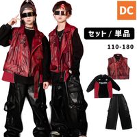 【期間限定SALE】5/23 12時まで！3％OFF ユニセックス ストリート レザー レッド ブラック ベスト 長袖トップス ロングパンツ オーバーサイズ HIPHOP フェイクレザー【dc-202