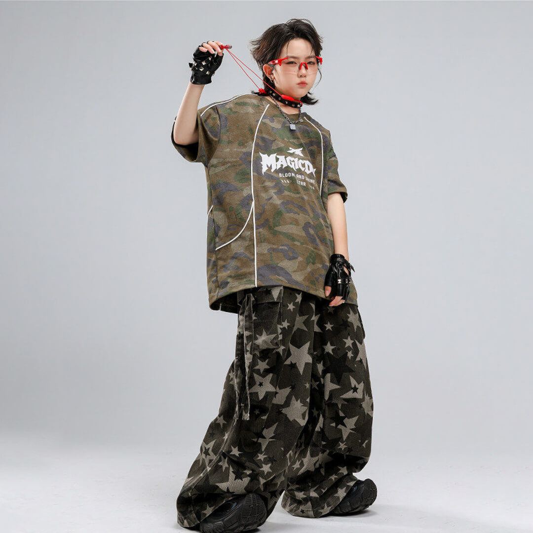 【美品】レスミルズ ロングパンツ+カットソー（迷彩×黒） ダンス衣装専門店ダンスクロス