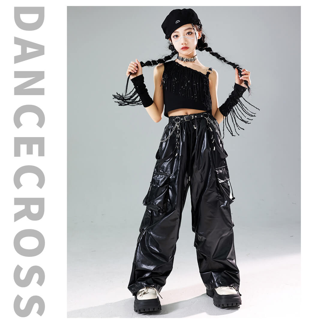 エスパン　黒いフラワー刺繍　ダンス衣装　M エスパン 黒いフラワー刺繍 ダンス衣装 M