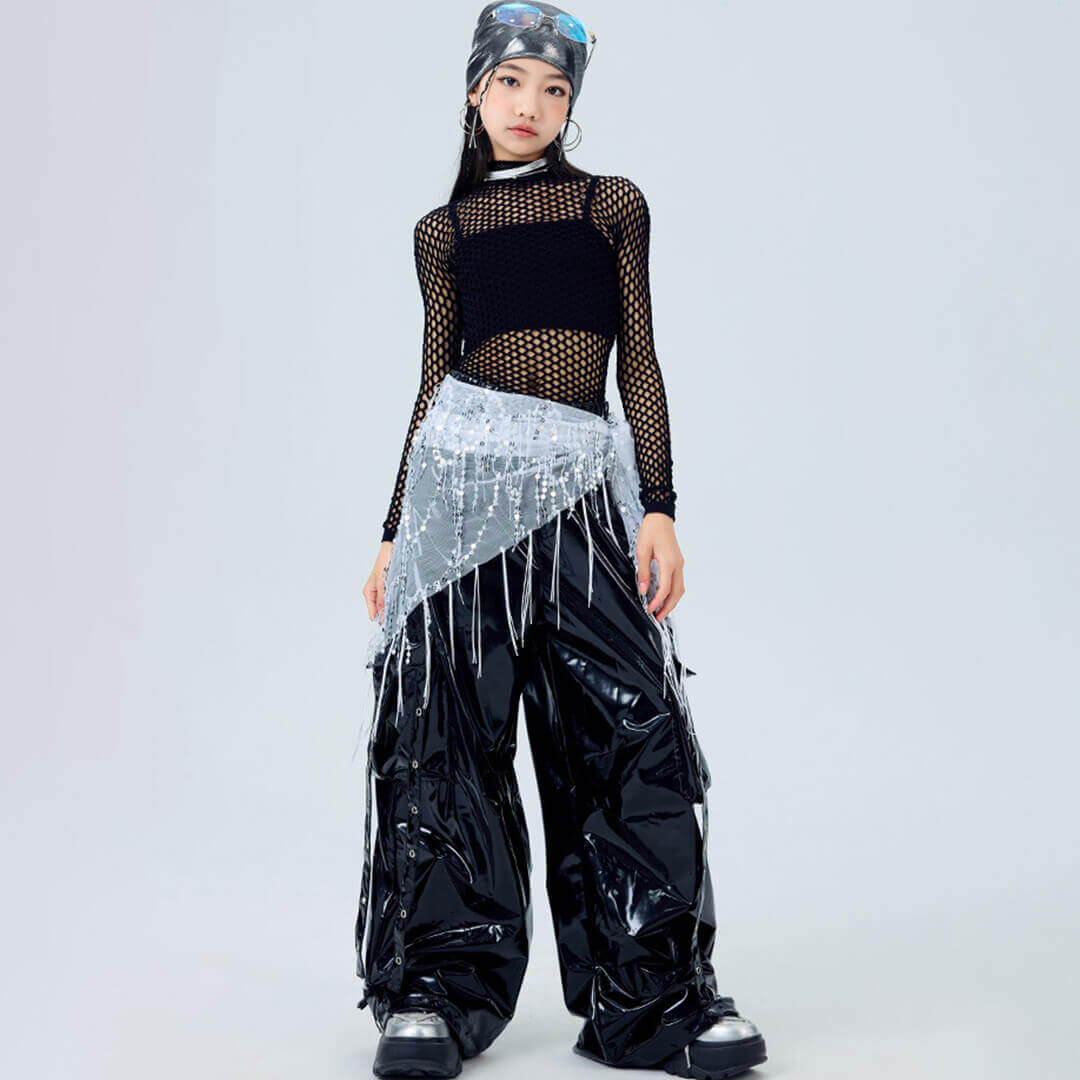 エスパン　黒いフラワー刺繍　ダンス衣装　M ダンス衣装専門店ダンスクロス