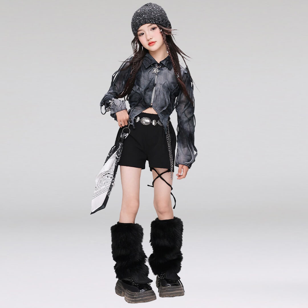 【新品】ベリーダンス衣装★着心地抜群とろみ素材♫柄黒！チェーン付 ダンス衣装専門店ダンスクロス