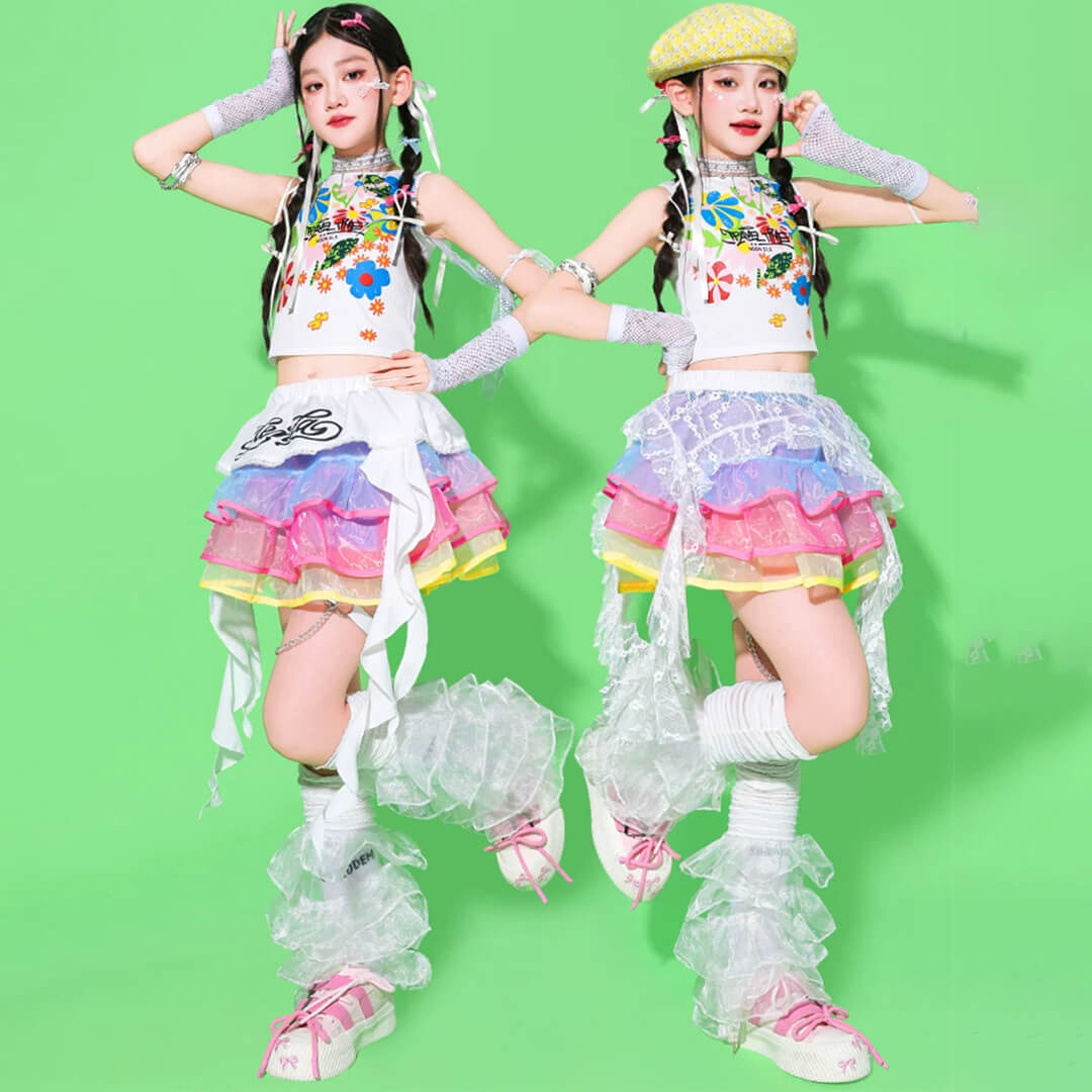 ツーピース花柄フリルダンス衣装 ダンス衣装専門店ダンスクロス