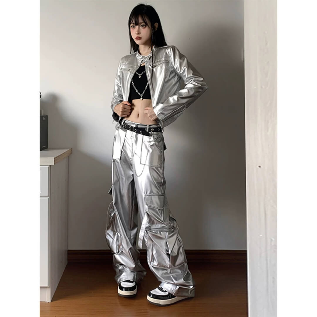 6885★M グレー系 微光沢 胸元クロス セットアップ 社交ダンス ダンス衣装専門店ダンスクロス