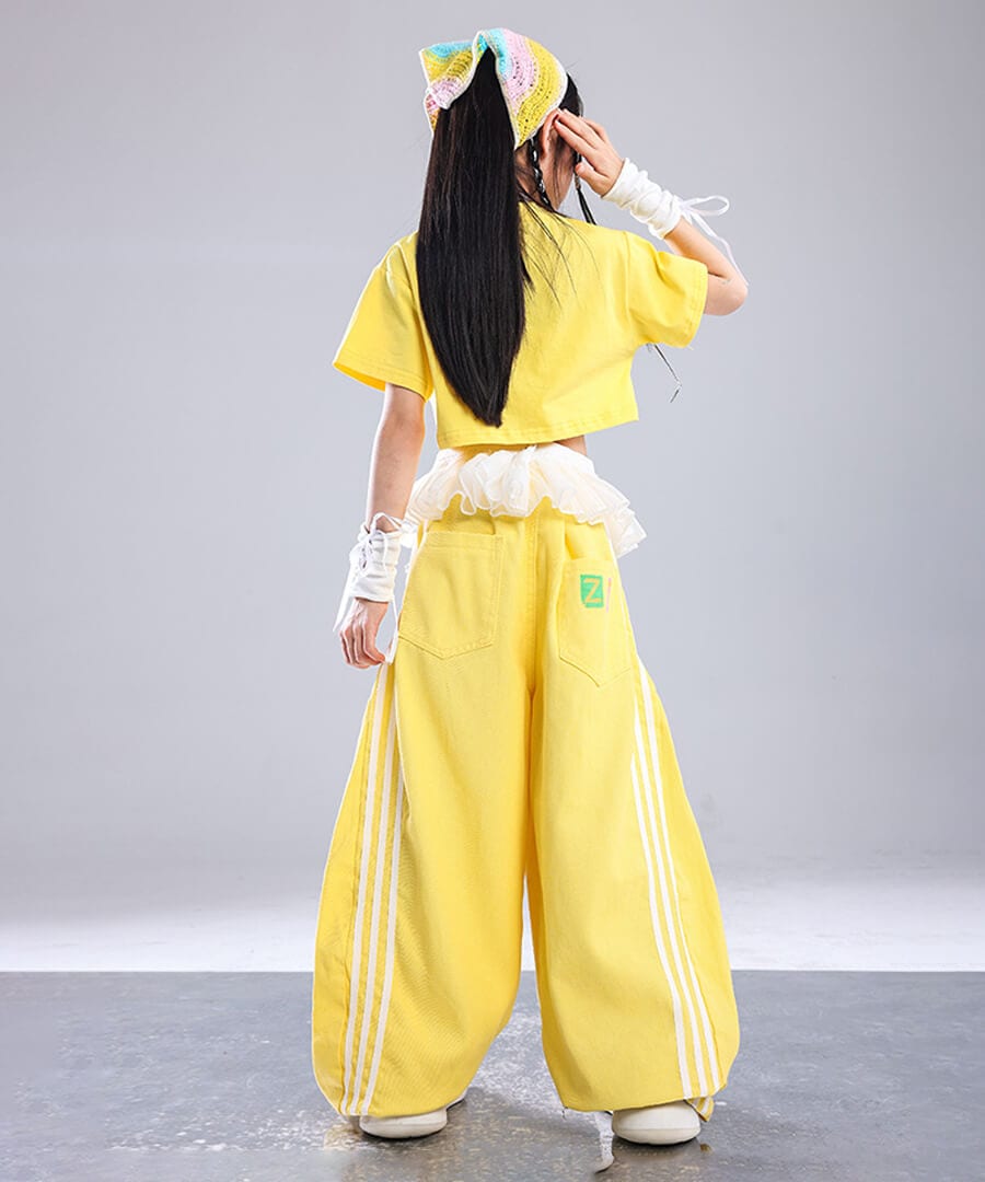 新品　社交ダンス　ミディアム丈　黄色　ワルツ　レッスン　シフォン　4597 ダンス衣装専門店ダンスクロス