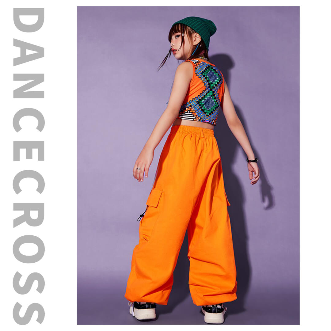オレンジ ビーズ装飾 ダンス衣装 オレンジ ビーズ装飾 ダンス衣装