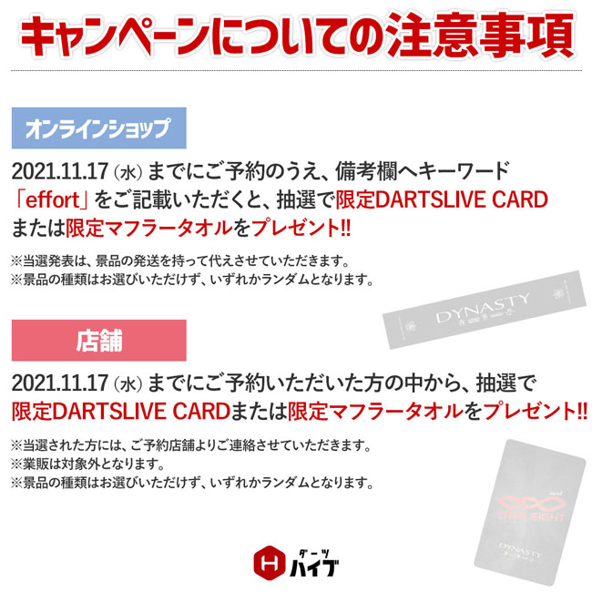 【12月31日までこの価格】DYNASTY effort3 ダーツ 20g ダーツ > ソフトダーツ > ブランド【タ行】 > ダイナスティー