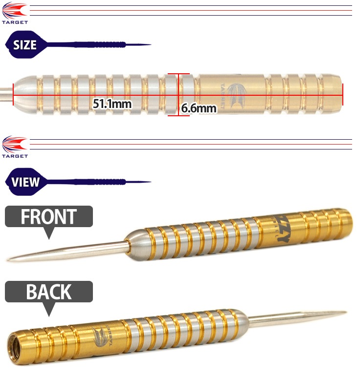 激レア ターゲット デイブチズネル ゴールド スティール 22g ダーツバレル【ターゲット】デイブチズネル プレーン スティール 22g