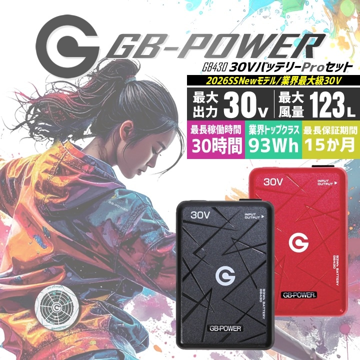【即日発送】長信ジャパン 30V専用 バッテリーセット 空調服用 GB-POWER GB430 バッテリー 簡易防水 リチウムポリマー電池 15か月保証 軽量 空調ウェア ファン付きウェア対応 EFウェア 急速充電 熱中症対策 春夏 作業服 作業着