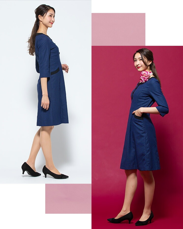 ワンピース 事務服 アンジョア 61730 半袖 透け防止 女性用 レディース 受付 エステ服 制服 オフィスウェア 5号～15号