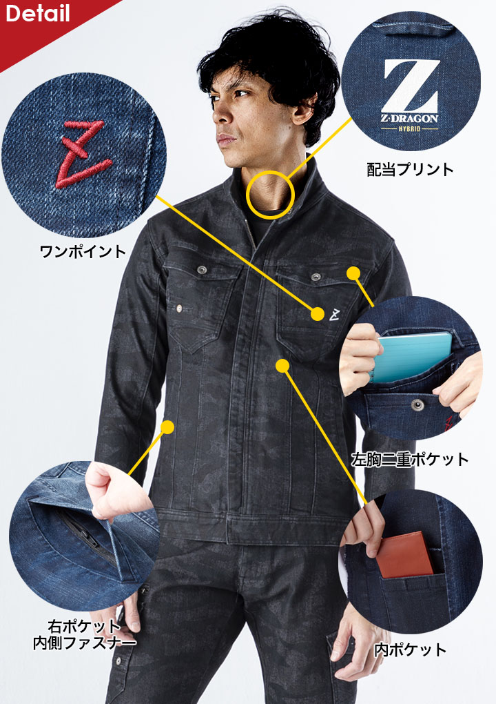 作業着 デニム 上下セット Z-DRAGON 作業着 デニムジャケット 71600