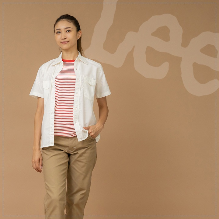 【即日発送】Lee レディースシャツ 半袖シャツ ストレッチシャンブレー LCS43005 女性用 飲食店 ユニフォーム 制服 カフェ 作業服