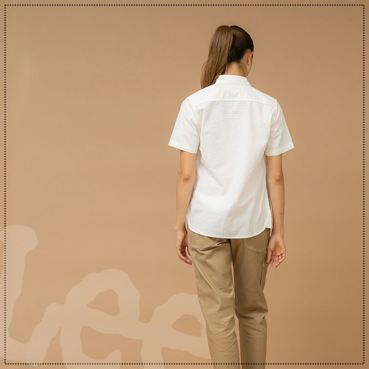 【即日発送】Lee レディースシャツ 半袖シャツ ストレッチシャンブレー LCS43005 女性用 飲食店 ユニフォーム 制服 カフェ 作業服