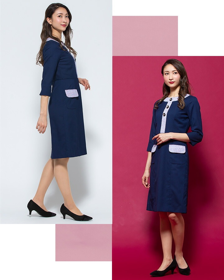 ワンピース 事務服 アンジョア enjoie 61960 半袖 透け防止 女性用 レディース 受付 エステ服 制服 オフィスウェア 5号～15号