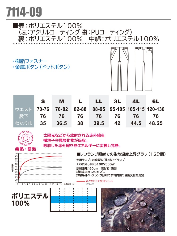 防水防寒パンツ 7114-09 SOWA 発熱 消臭 撥水 抗菌 防寒服 防寒着 作業