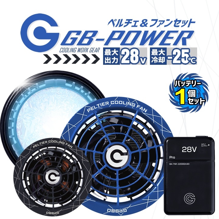 GB-POWER GP980 28V ペルチェ冷却ファンセット ブルー 空調服用 ペルチェ ファン 一体型(28V専用 ペルチェファン