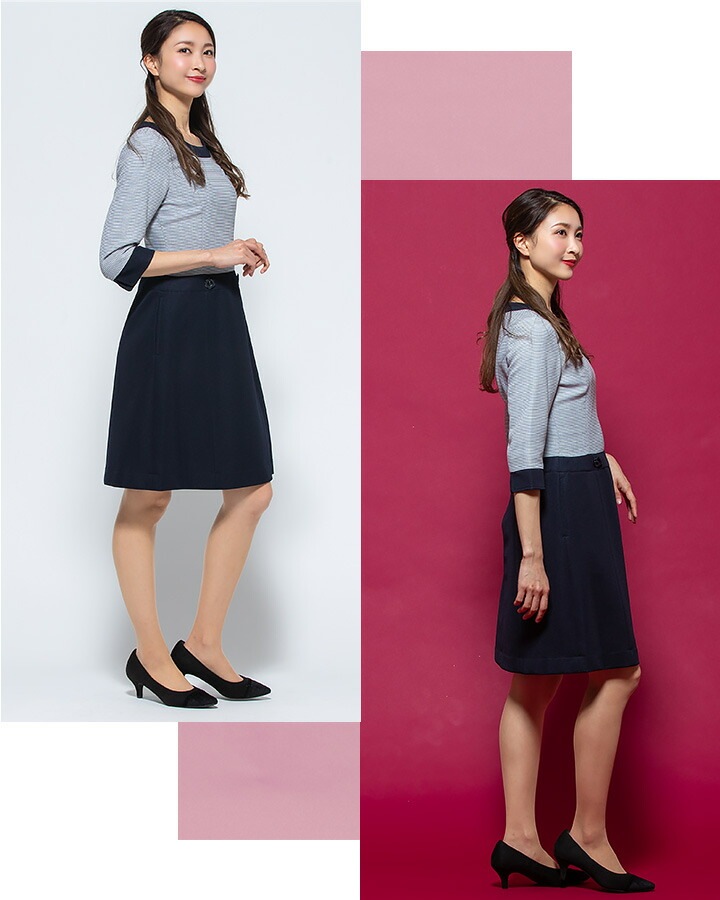 ワンピース 事務服 アンジョア enjoie 66410 受付 エステ服 制服 オフィスウェア 5号～15号